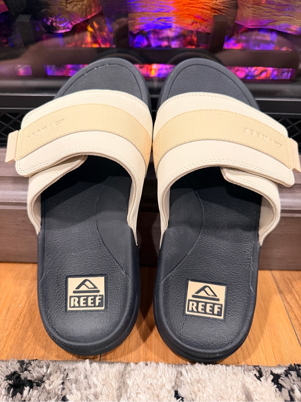 Reef Men's Adjustable Slides in Navy and Cream